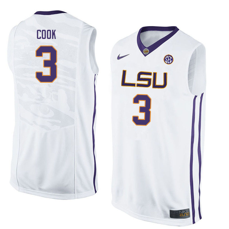 Men #3 Jalen Cook LSU Tigers College Basketball Jerseys Sale-White